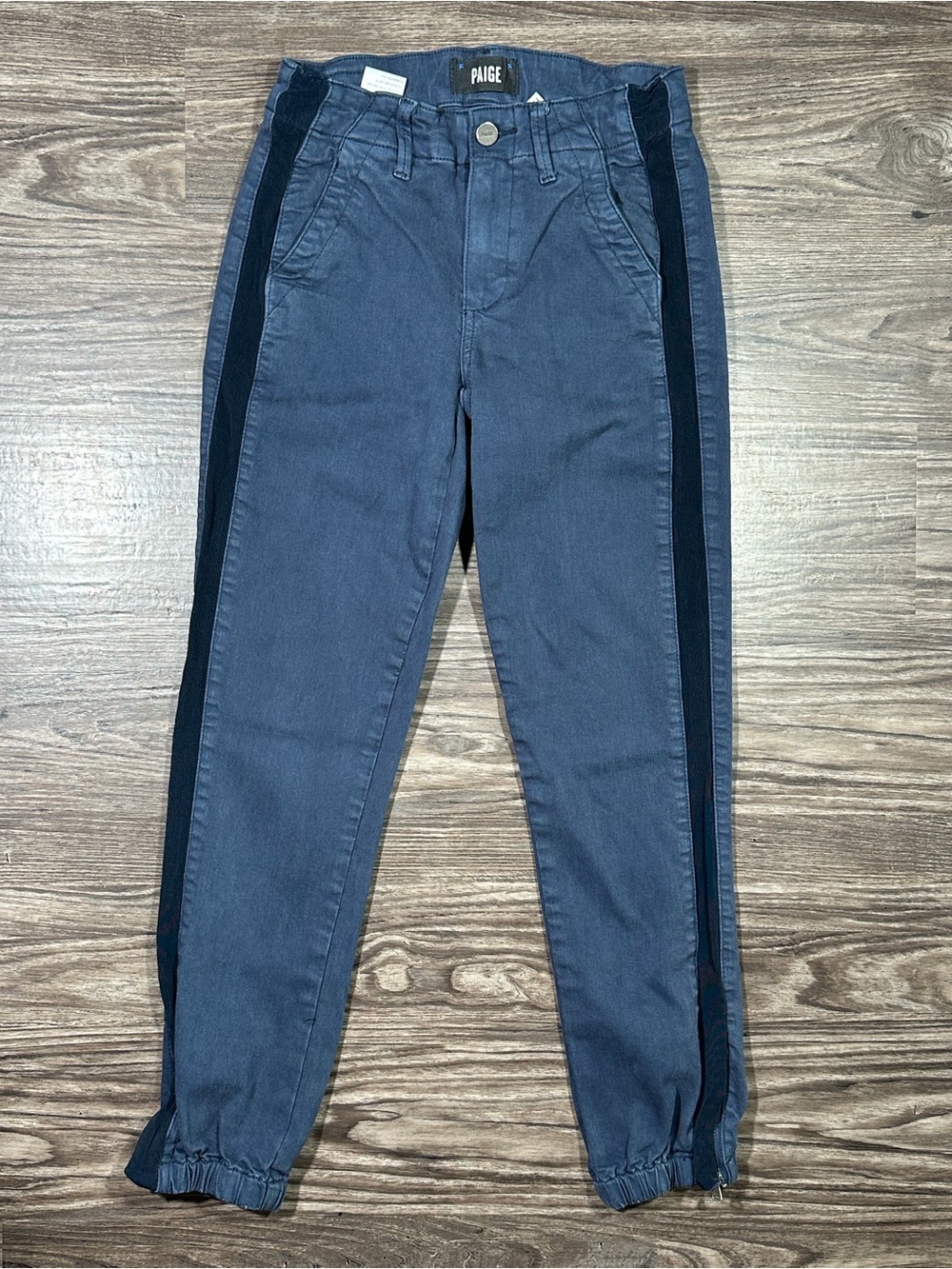 PAIGE MAYSLIE JOGGER Navy Blue W/ Grosgrain Side Stripe Mid Rise Pants 23
